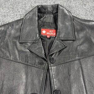 47 Maple Leather Jacket Women Size M Black Button Front Classic Coat